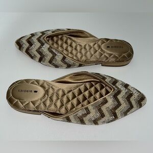 Birdies The Swan Beaded Slip On Mule Flats In Champagne Chevron Womens Sz 7